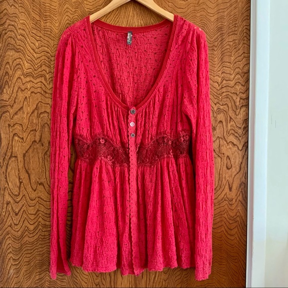 Free People Lace Long Sleeve Top - Picture 1 of 12